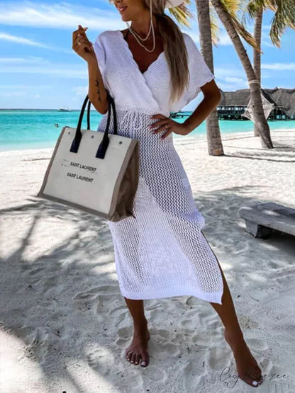 Seaside Resort Knitted Charming Cover Up Dress White / S