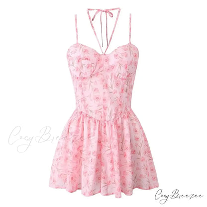 Seductive Halter Sling Floral Print Jumpsuit Dress floraldress-250126