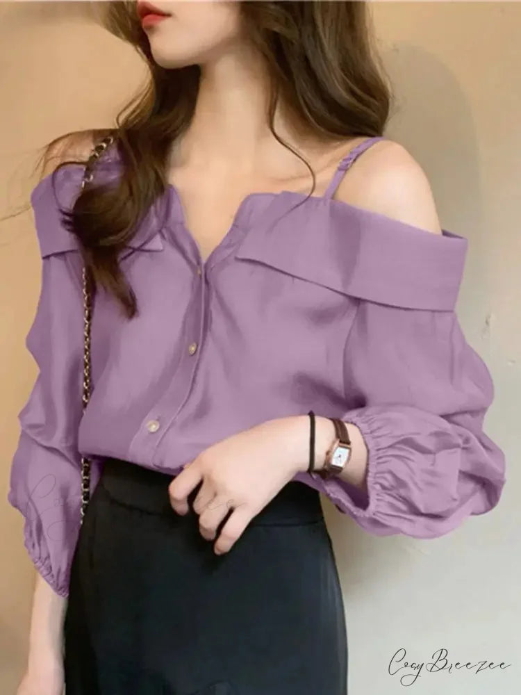 Seductive Off-shoulder Pleated Plain Blouse blouse-250126