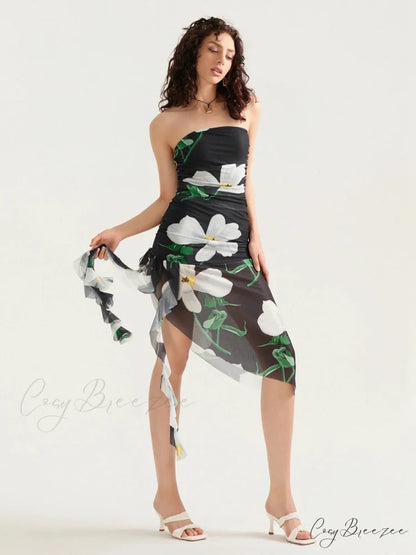 Seductive Strapless Frilled Tassel Mini Dress floraldress-250126