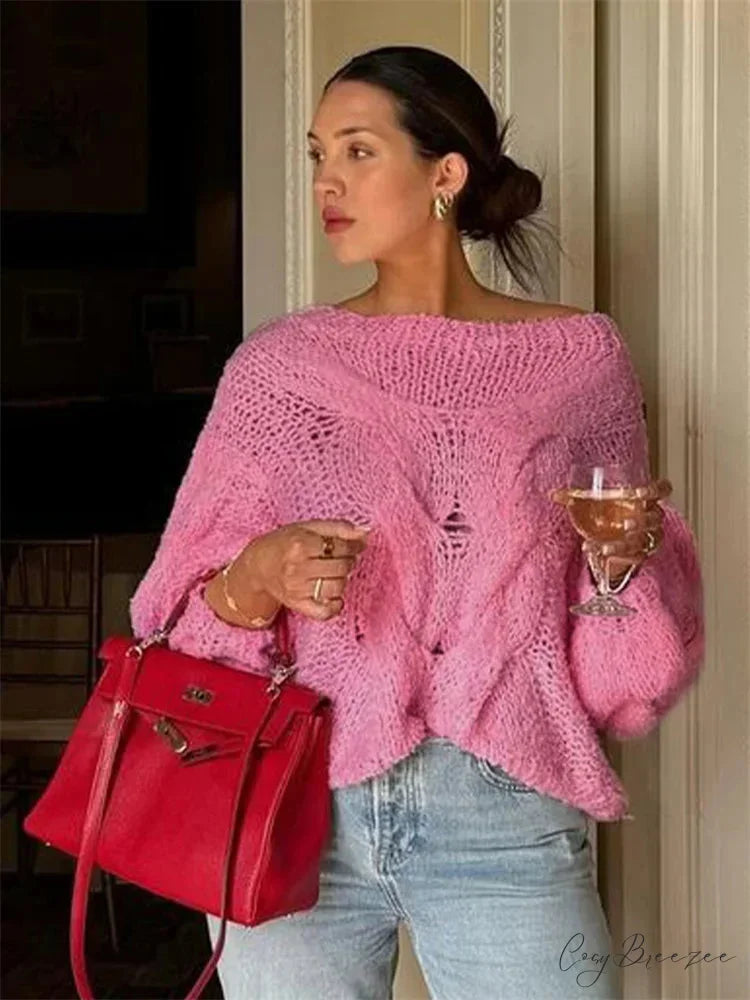 See-through Casual Loose Y2K Knitted Sweater Pink / S swraters-241228