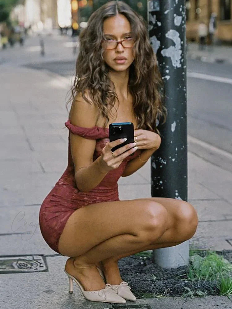See-Through Floral Mini Dress Red / S minidress-250223