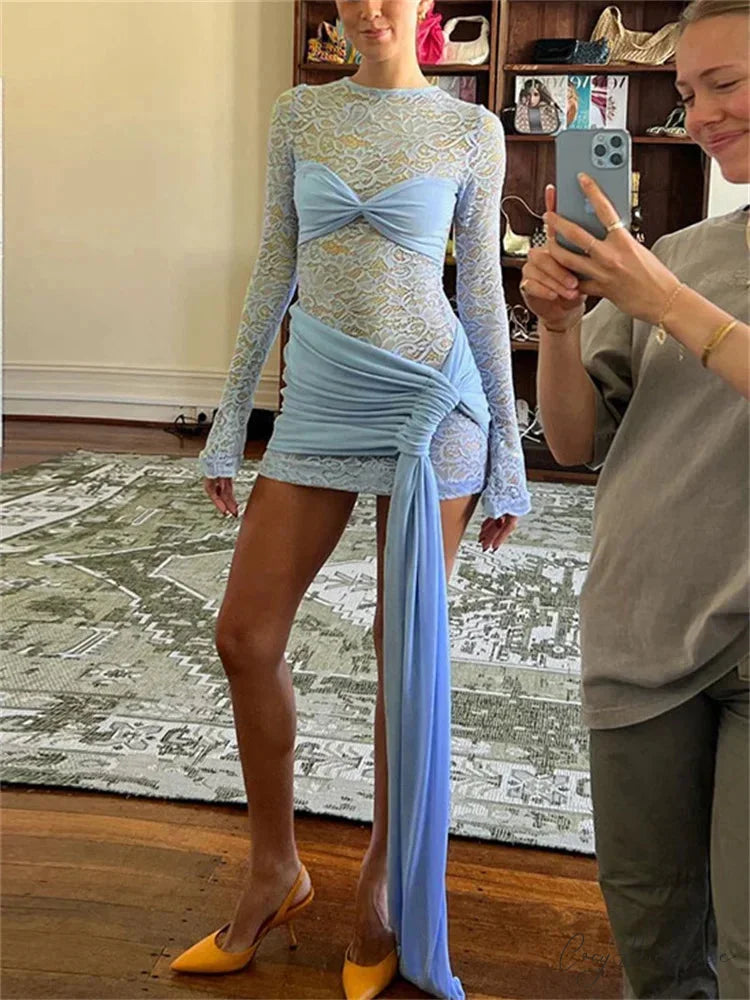 See-Through Lace Patchwork Mini Dress minidress-250223