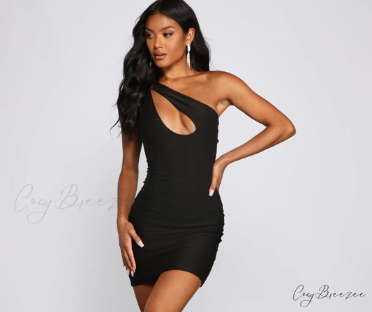 Seize The Moment Charming One Shoulder Mini Dress BLACK / XS