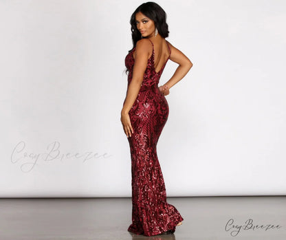 Seline Formal Stylish Sequin Scroll Dress