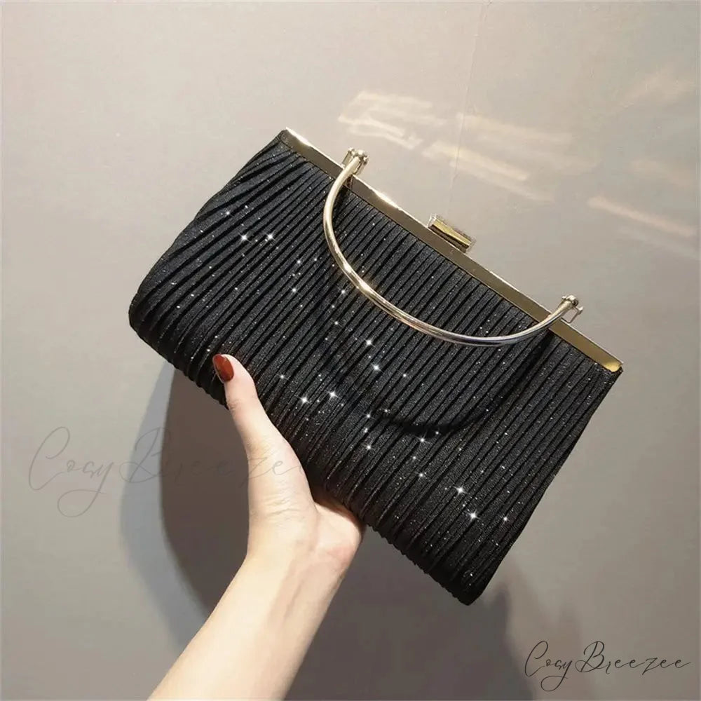 Sequin Moon Evening Clutch Bag Shoulder Bag Black clutchbag-250126