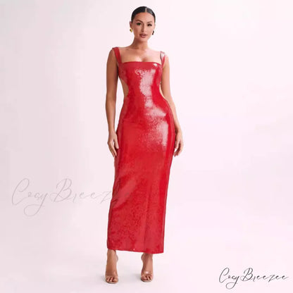 Sequin Open-Back Slim Fit Slit Prom Dress red / S promdress-250223