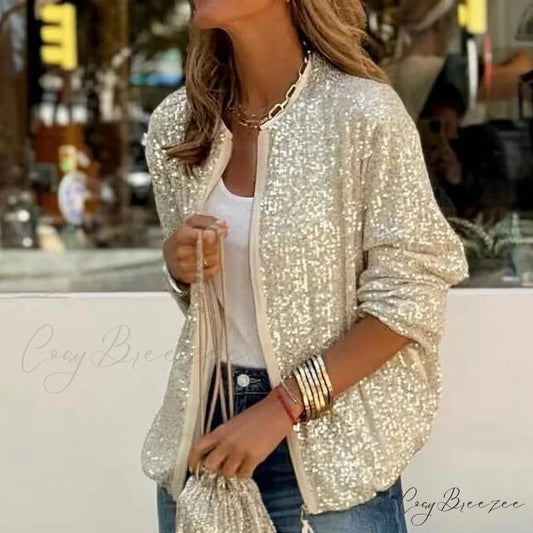 Sequin Shiny Slim Fit Zipper Party Cardigan cardigans-241228
