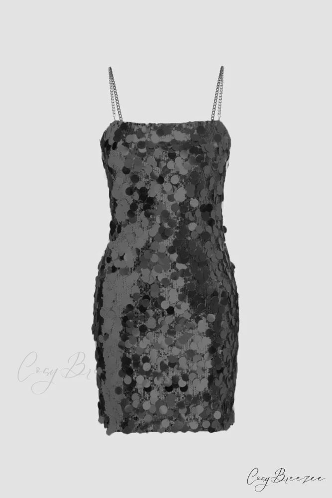 Sequin Sleeveless Chain Mini Dress Black / XL