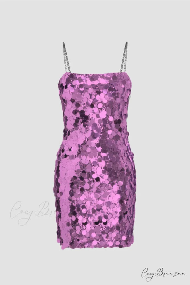 Sequin Sleeveless Chain Mini Dress Rose / XL