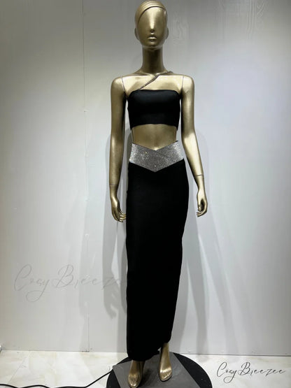 Sequin Strap Tube Top Graceful And Maxi Skirt Set