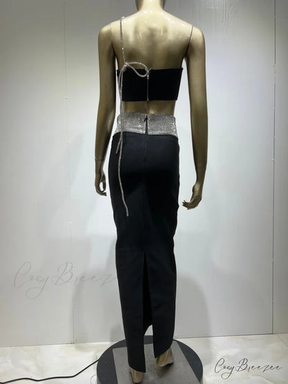 Sequin Strap Tube Top Graceful And Maxi Skirt Set