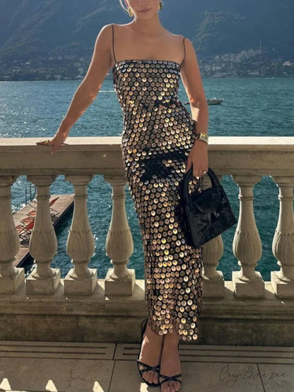 Sequin Versatile Stylish Irregular Midi Dress Black / S