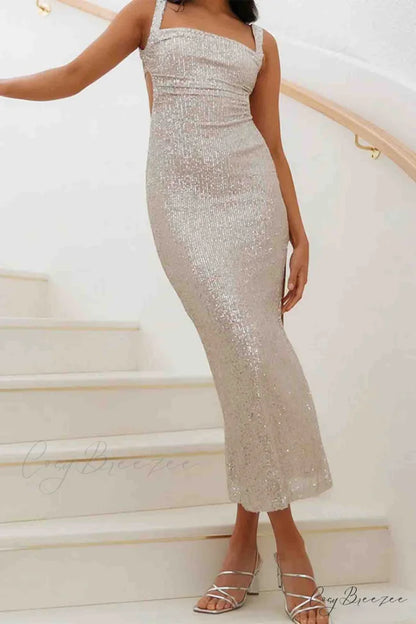 Sequined Backless Dress with Irregular Straps White / S