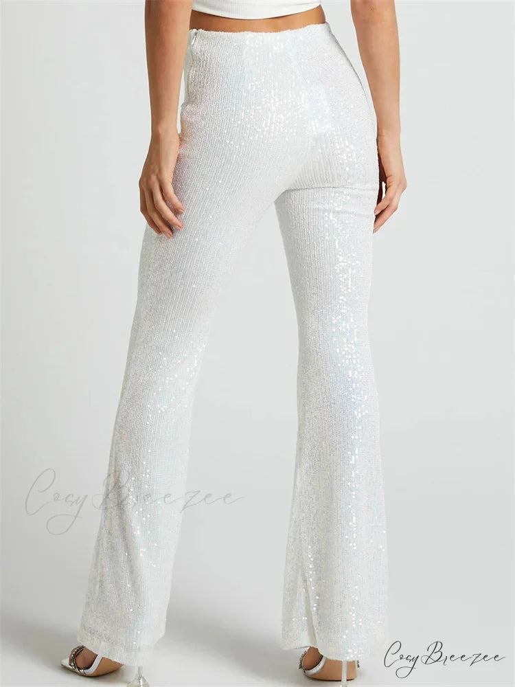 Sequined High Waist Slim Fit Flared Club Pant pant-250223