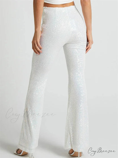 Sequined High Waist Slim Fit Flared Club Pant pant-250223