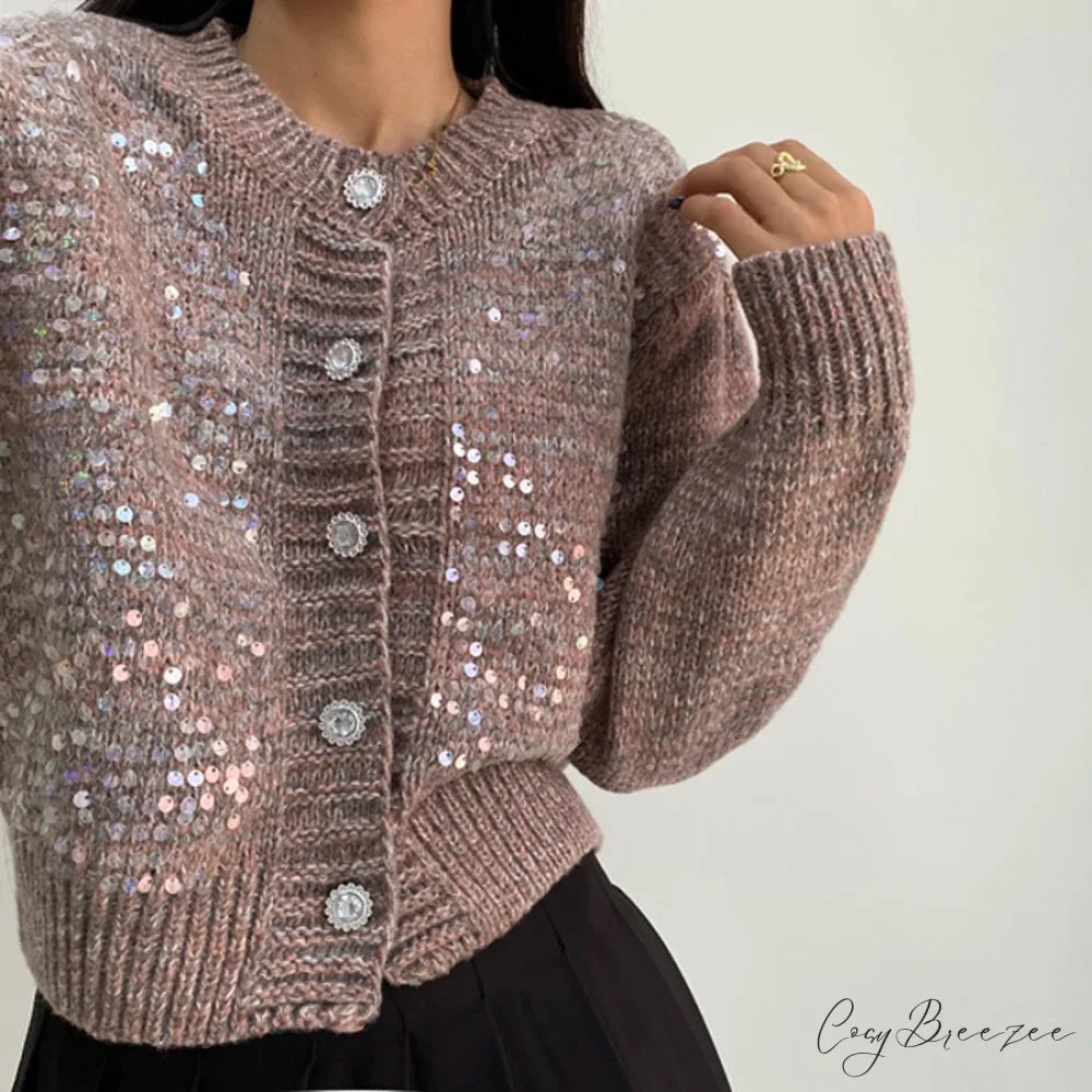 Sequined Knit Long Sleeve Cardigan