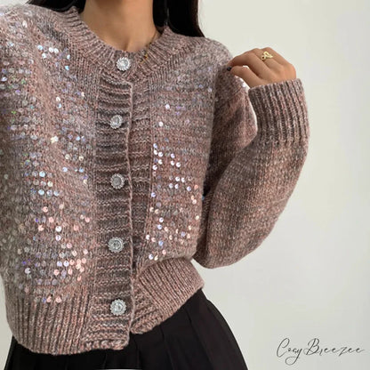Sequined Knit Long Sleeve Cardigan
