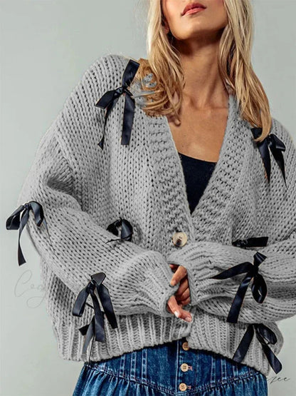 Sequined V-neck Knit Cardigan grey / S cardigans-241228