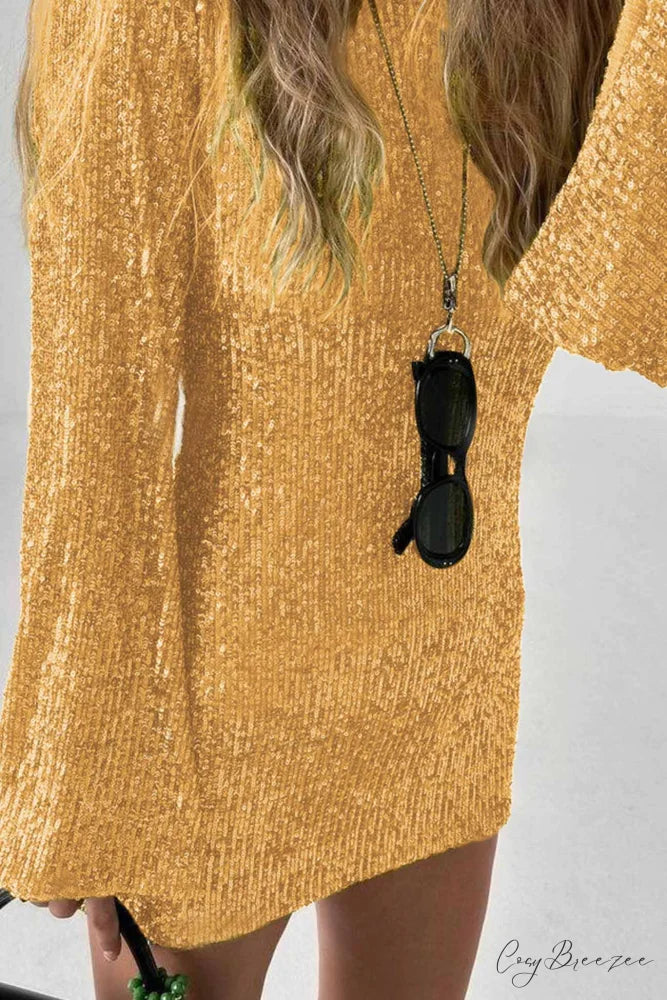 Sequins Flare Sleeve Dress Gold / S