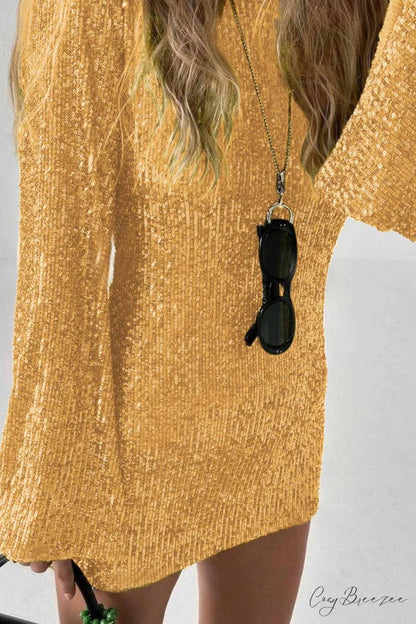 Sequins Flare Sleeve Dress Gold / S