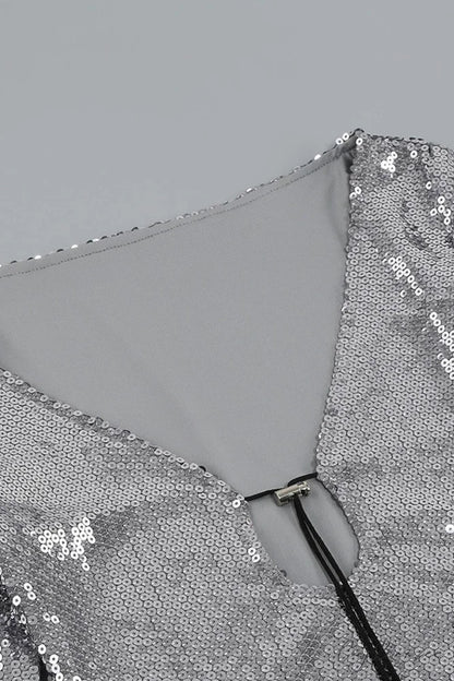 Sequins V Neck Flares Sleeve Pack Hip Dress