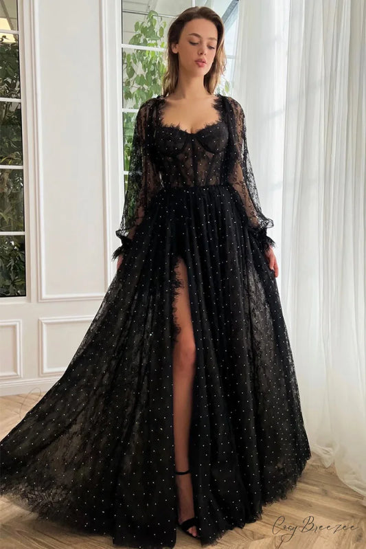 Serenity Black Long Trendy Sleeve Maxi Dress Black / 2