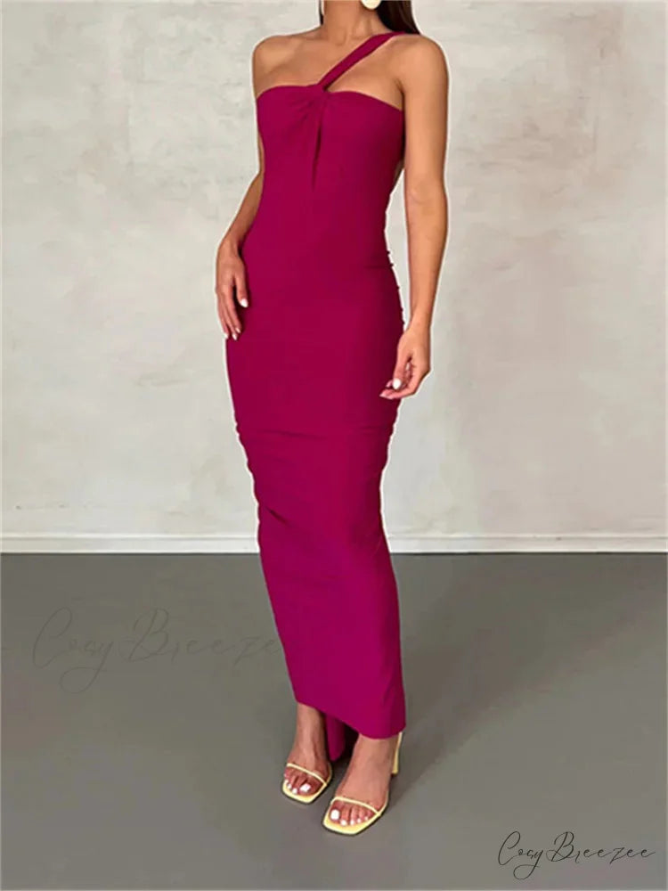 Sexy Backless Ruched Women Sleeveless Single Strap Off Shoulder Bodycon Party Club Female Vestidos