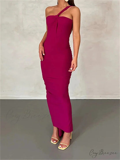 Sexy Backless Ruched Women Sleeveless Single Strap Off Shoulder Bodycon Party Club Female Vestidos