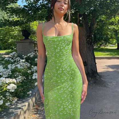 Sexy Backless Slimming Beach Dress Green / L floraldress-250126