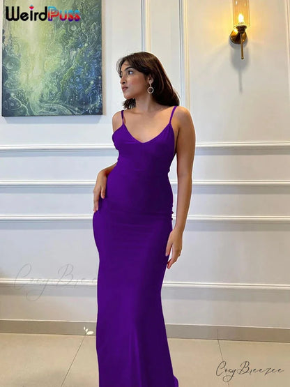 Sexy Backless V-Neck Folds Mermaid Maxi Dress PURPLE / S