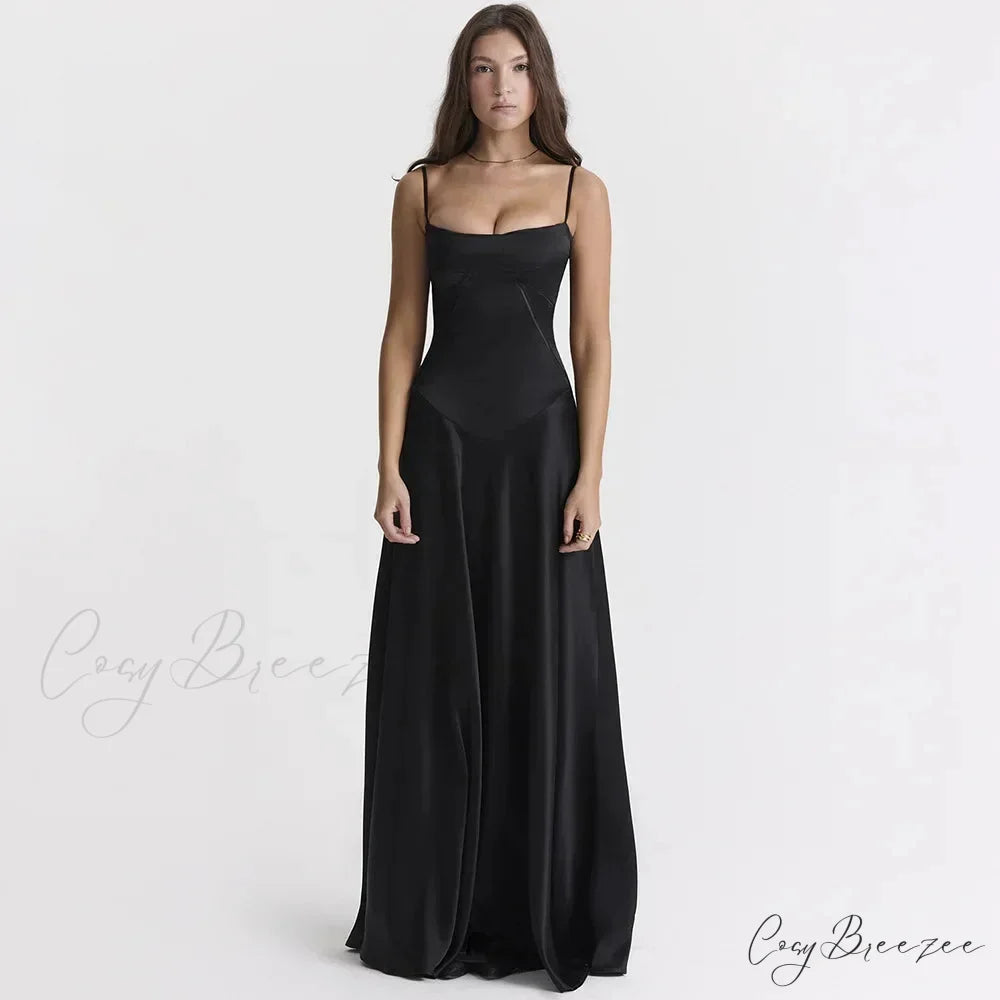 Sexy Bandage Lace Up Sleeveless Party Robe Maxi Dress Black / XS
