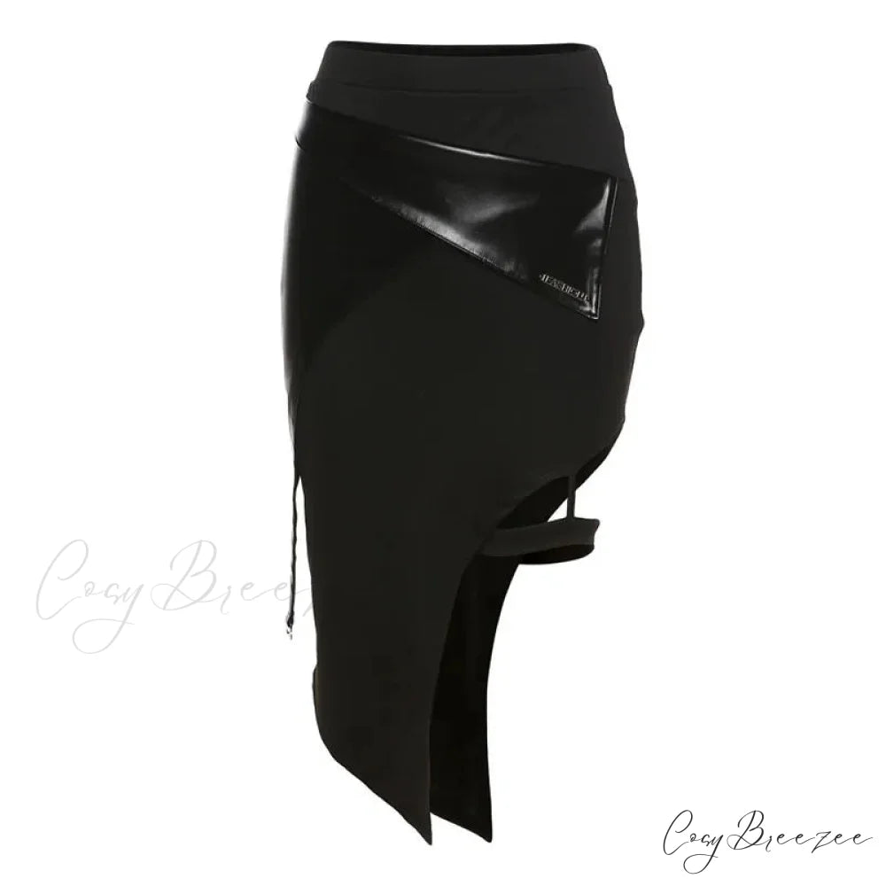 Sexy Black Elastic Style Fashionable Chic Simple Casual Handsome Cool Slit Waist Women’s Skirt BLACK / S