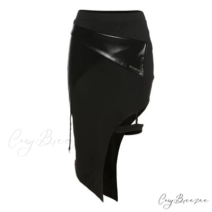 Sexy Black Elastic Style Fashionable Chic Simple Casual Handsome Cool Slit Waist Women’s Skirt BLACK / S