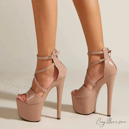 Sexy Extreme High Heels Platform Pole Dance Stripper Shoes Open Toe Buckle Strap Sandals Summer Zipper Women Pumps