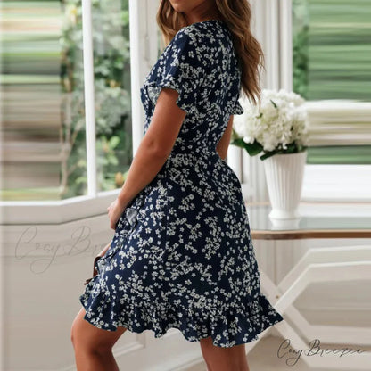 Sexy Floral Print V-neck Chiffon Mini Floral Dress floraldress-250126