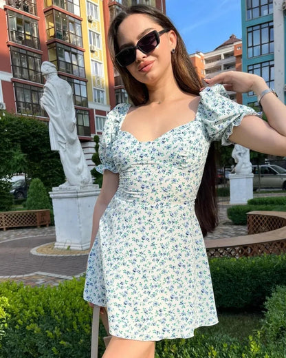 Sexy Floral Print Wrap Dress light blue / S oldfloraldress-250126