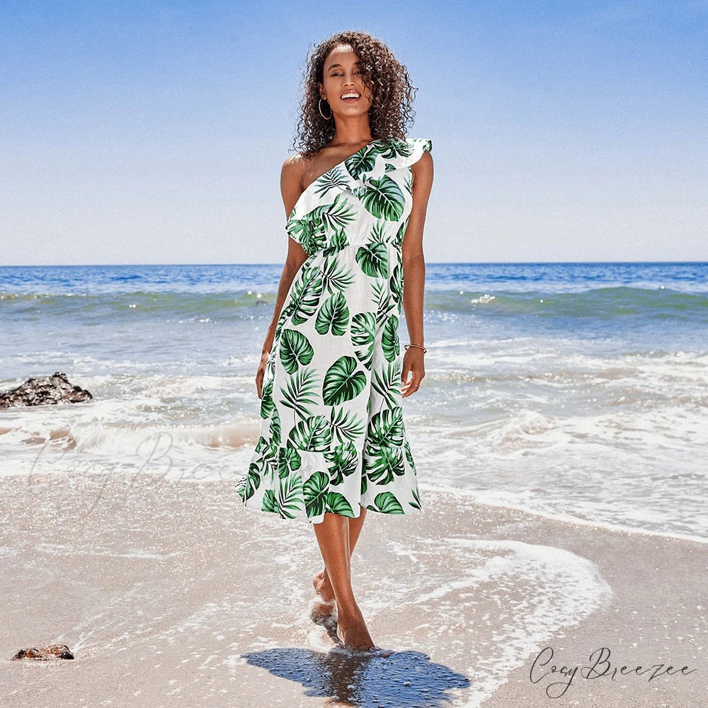 Sexy Green Tropical Leaf Beach Holiday Dress CSN0021EG / L
