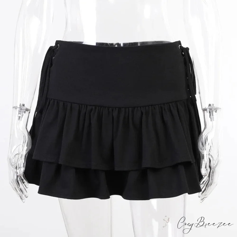 Sexy Japanese Harajuku Girls Sweet Lace Plaid High Waist Pleated Gothic Cute Skirt BLACK / S