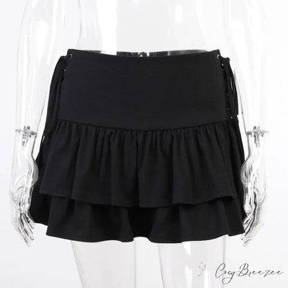 Sexy Japanese Harajuku Girls Sweet Lace Plaid High Waist Pleated Gothic Cute Skirt BLACK / S