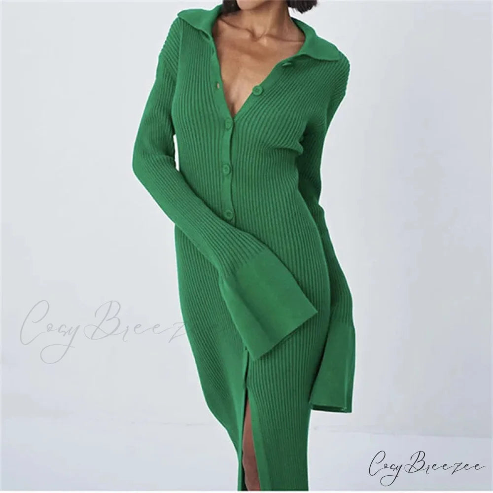 Sexy Knitted Cardigan Women Female Fashion Slim Solid Autumn Winter Flare Sleeve Female Vestidos