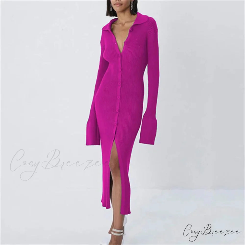 Sexy Knitted Cardigan Women Female Fashion Slim Solid Autumn Winter Flare Sleeve Female Vestidos