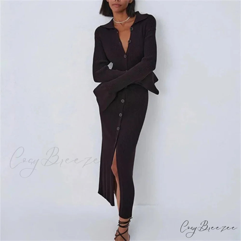 Sexy Knitted Cardigan Women Female Fashion Slim Solid Autumn Winter Flare Sleeve Female Vestidos BLACK / S