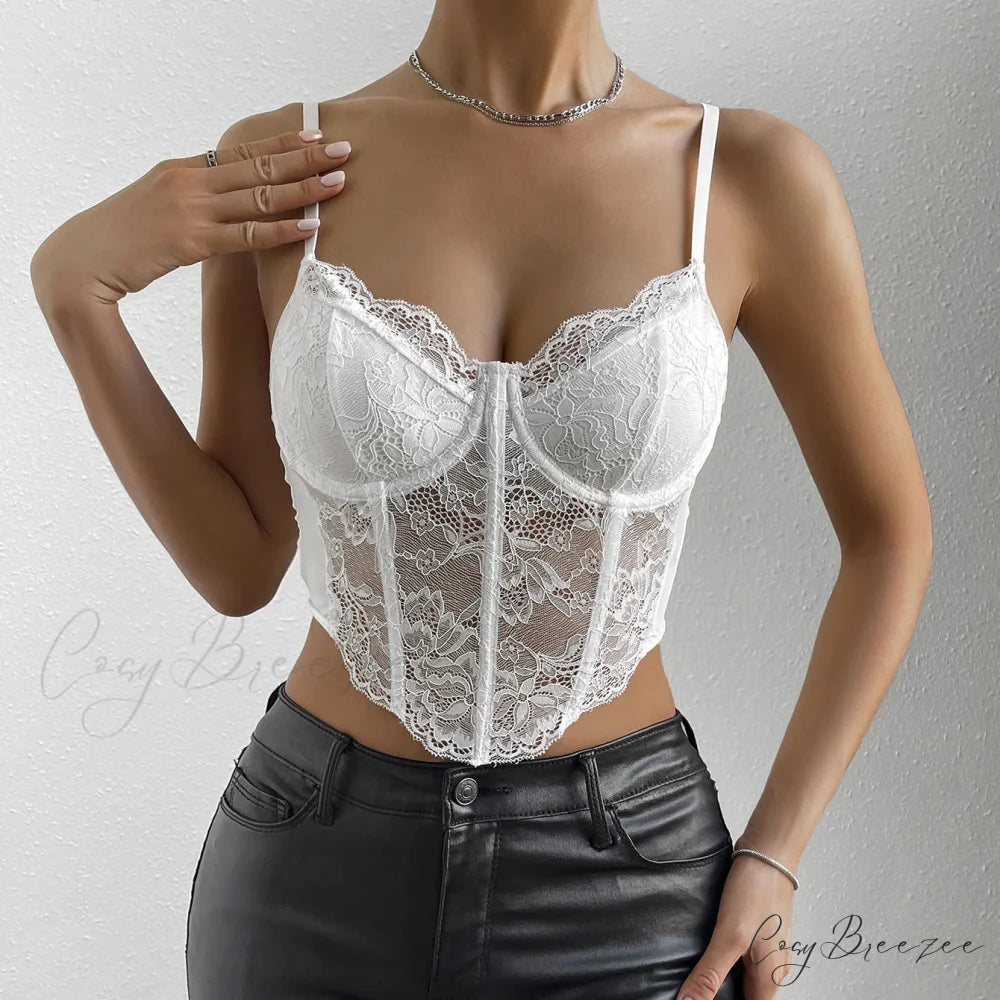Sexy Lace Fishbone Backless Sheer Corset Crop Top croptop-250126