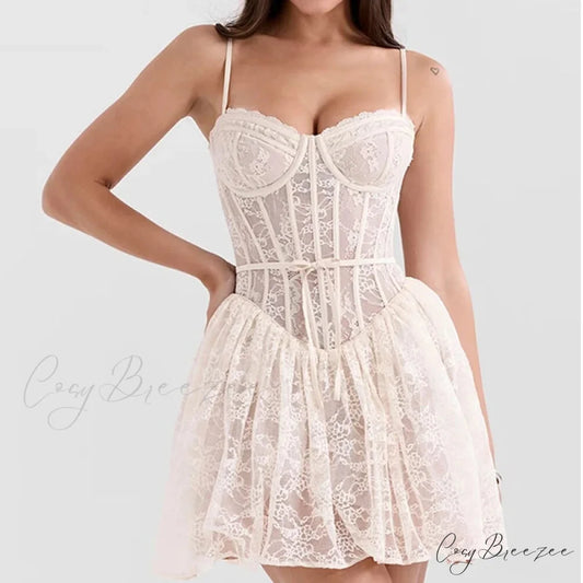 Sexy Lace Sling Low Waist Floral Dress white / S