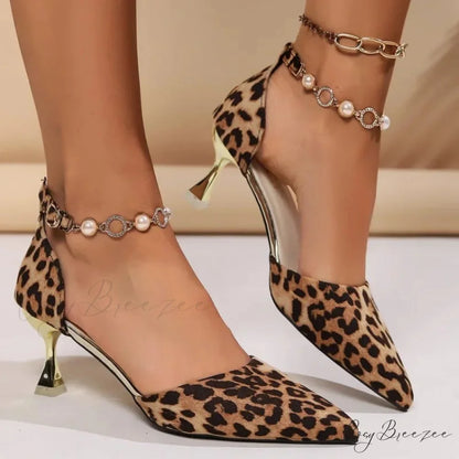 Sexy Leopard Bead Crystal Luxury Party Designer Dress Summer Low Heel Pump Leopard / 35