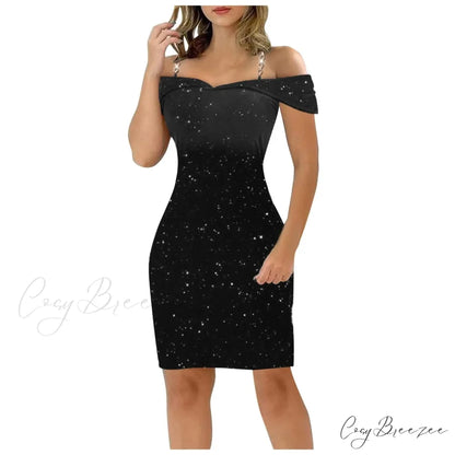 Sexy Off Shoulder Bodycon Formal Summer Slim Fit Party Club Evening Christmas Party Dress Black / S