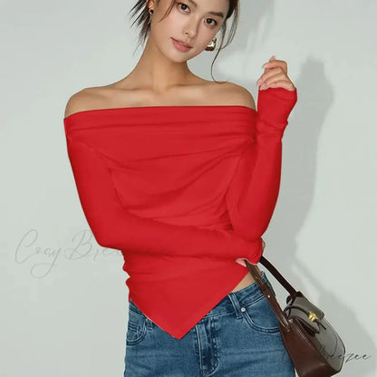 Sexy Off Shoulder Slim T-shirt Sweater swraters-241228