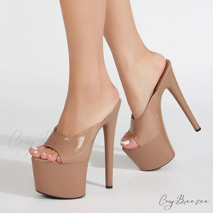 Sexy Peep Toe 17CM Extreme High Heels Platform Sandals for Women Nightclub Party Stripper Shoes Apricot / 35