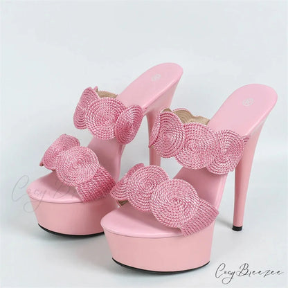 Sexy Peep Toe Pole Dance Heels Platform Slipper Handmade Weave Hemp Narrow Band Summer Sandal Female Shoes Pumps 13CM